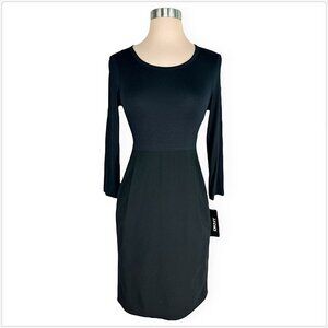 DKNY Donna Karan Black Mixed Fabric Knit Wool Blend 3/4 Sleeve Dress NWT NEW 4
